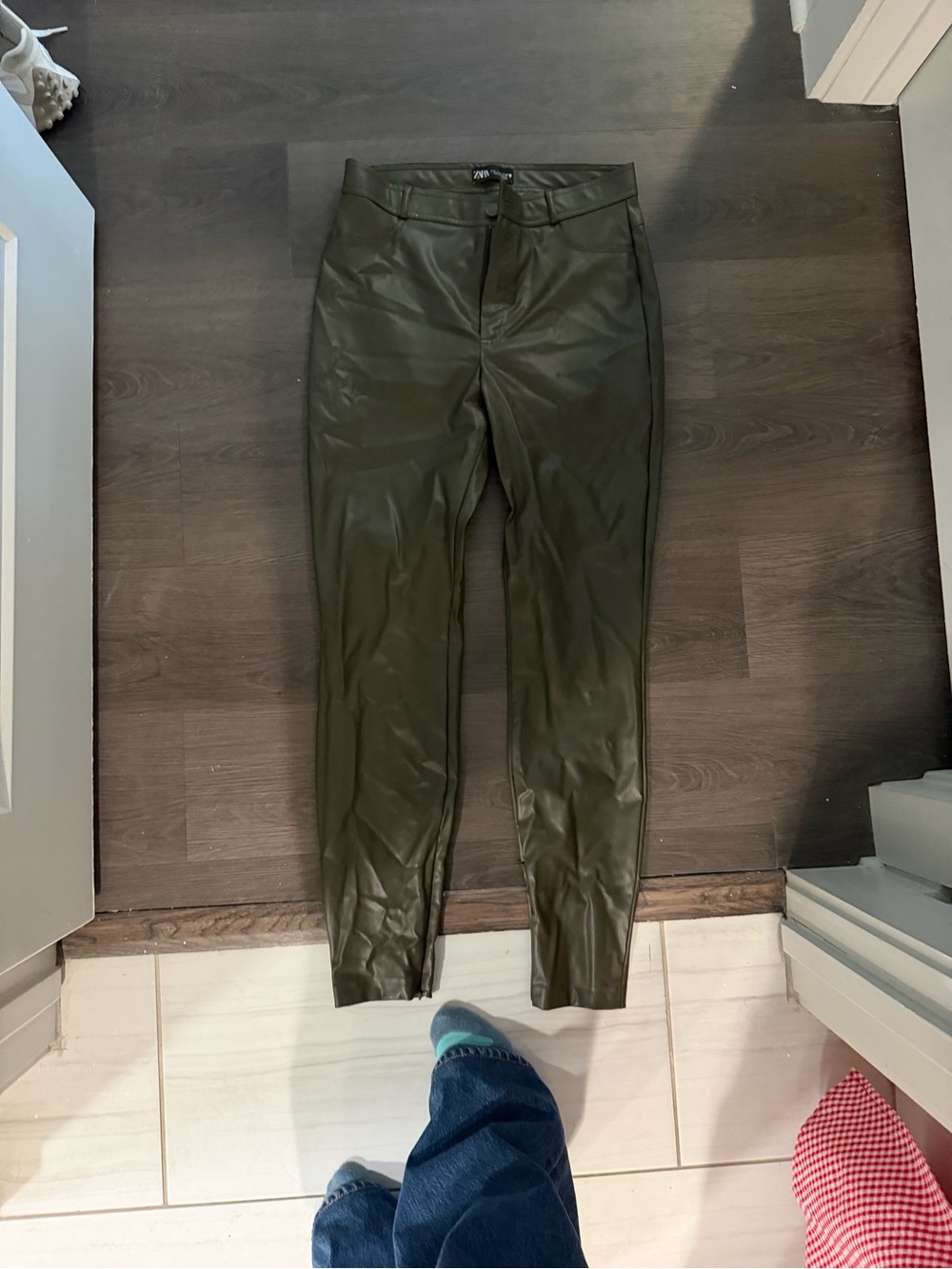 Zara Faux Leather Pants in Olive